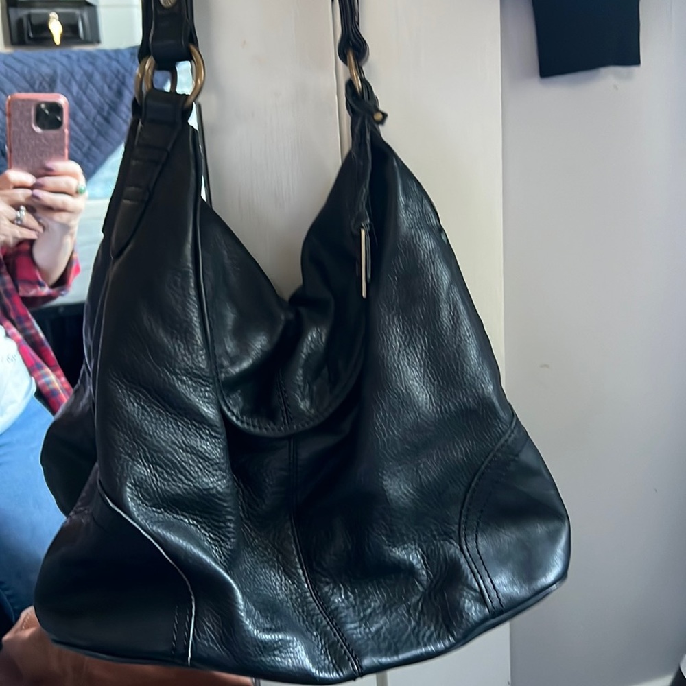 Beautiful black Frye leather tote!
